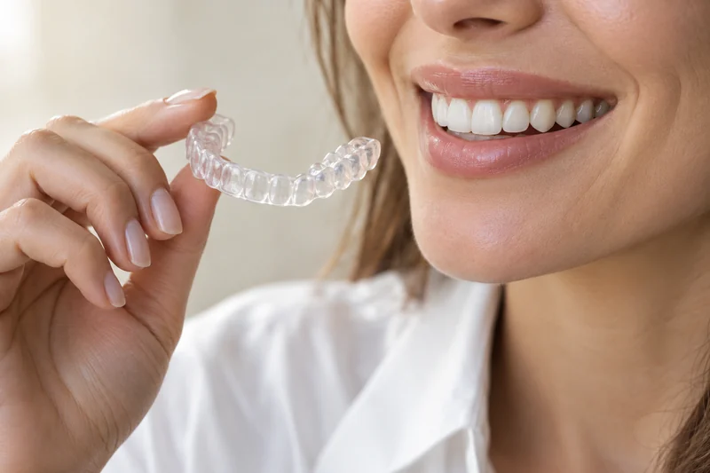 Clear aligner beside a natural smile