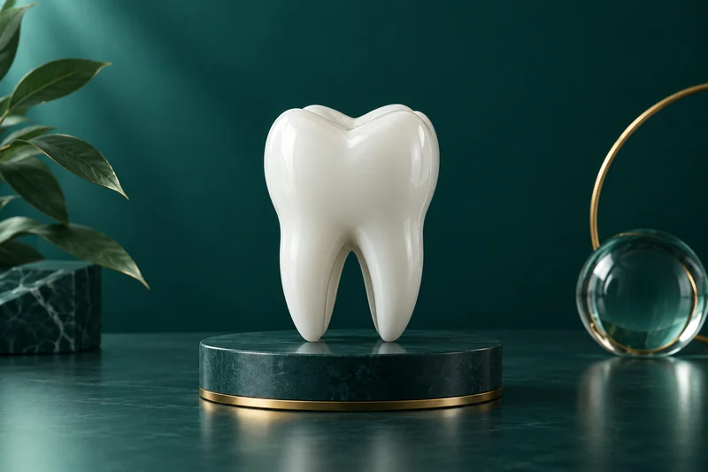 Sculptural enamel tooth representing preventive care